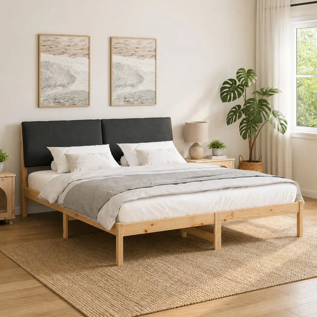 Bed Frame Solid Pine Wood Headboard 180 x 200 cm Brown Dark Grey Modern