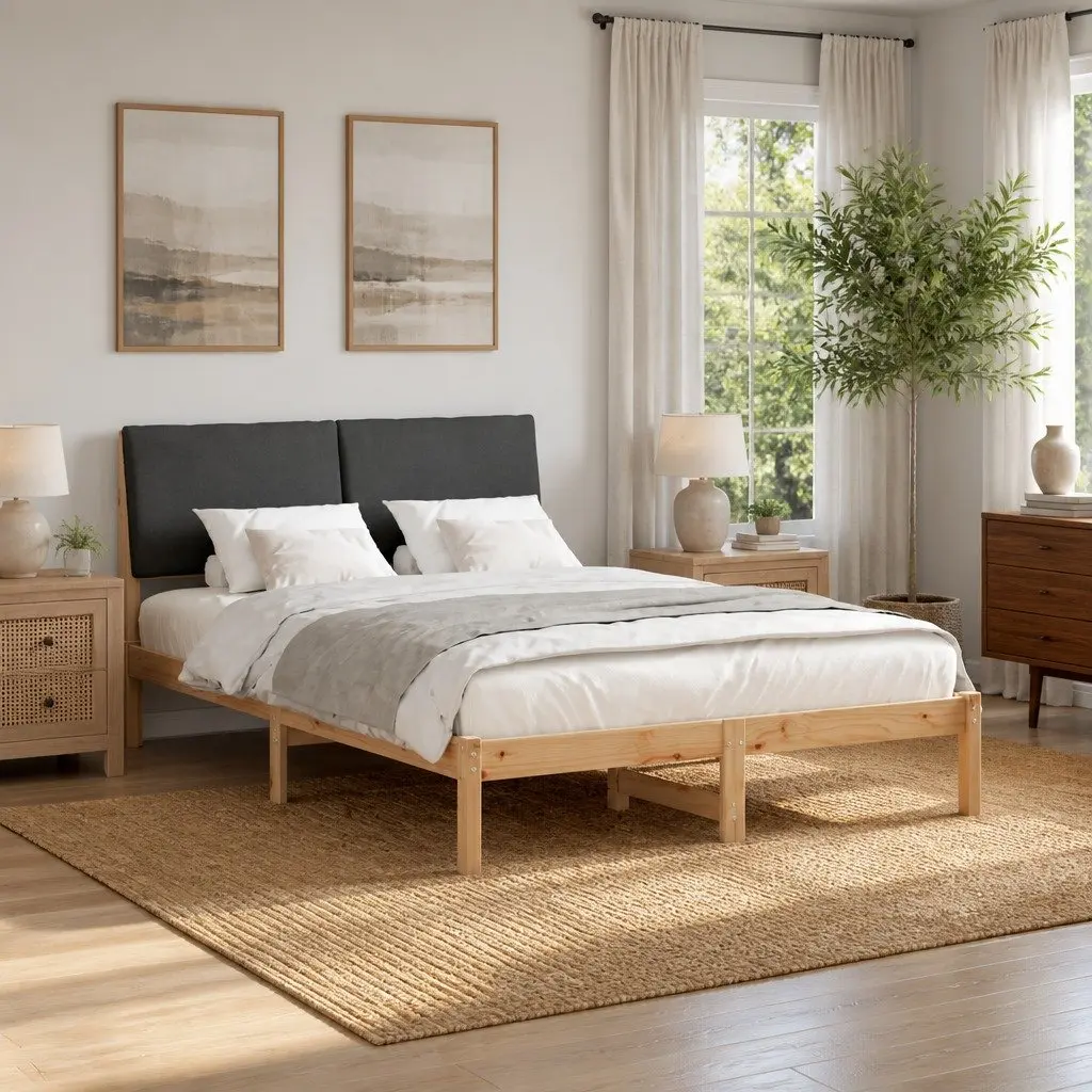 Bed Frame Solid Pine Wood with Headboard 150 x 200 cm Brown and Dark Grey