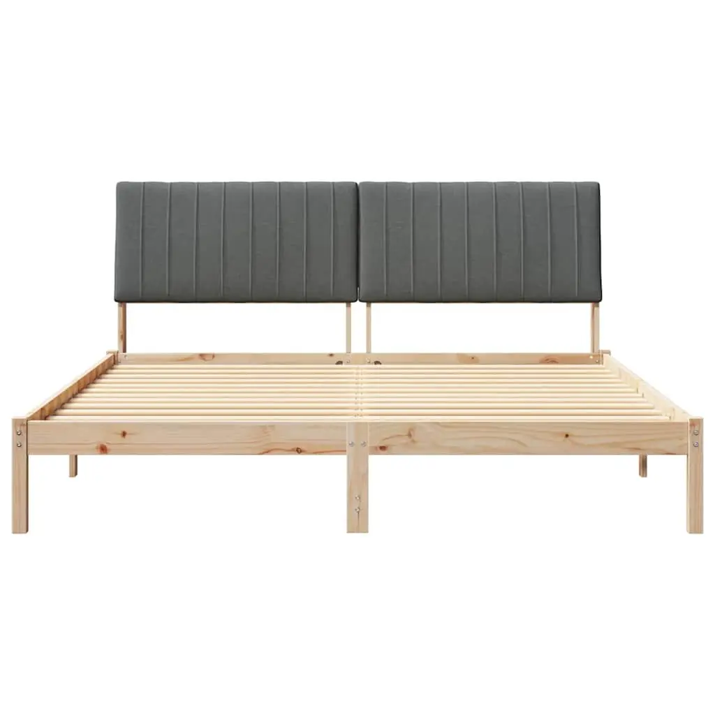 Bed Frame Solid Pine Wood Platform Slatted Upholstered Headboard Brown 180 x 200 cm