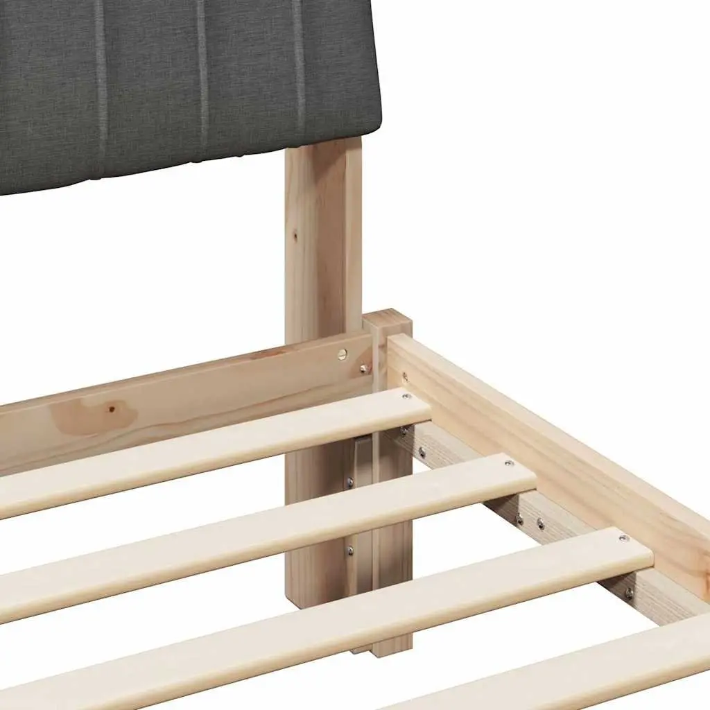Bed Frame Solid Pine Wood Platform Slatted Upholstered Headboard Brown 180 x 200 cm