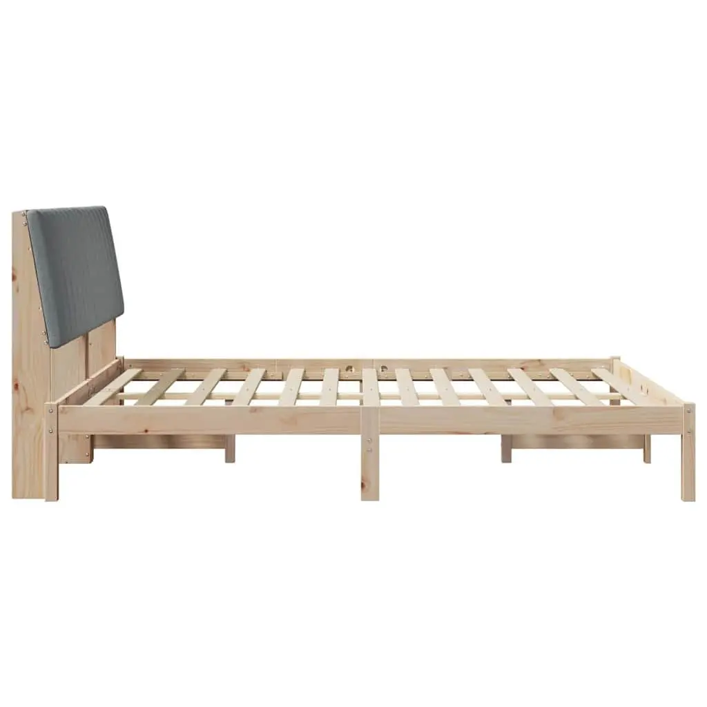 Bed Frame Solid Pine Wood Upholstered Headboard Brown 150 x 200 cm