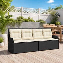Garden Bench with Cushion Outdoor Furniture Reclining Seating Poly Rattan Black
