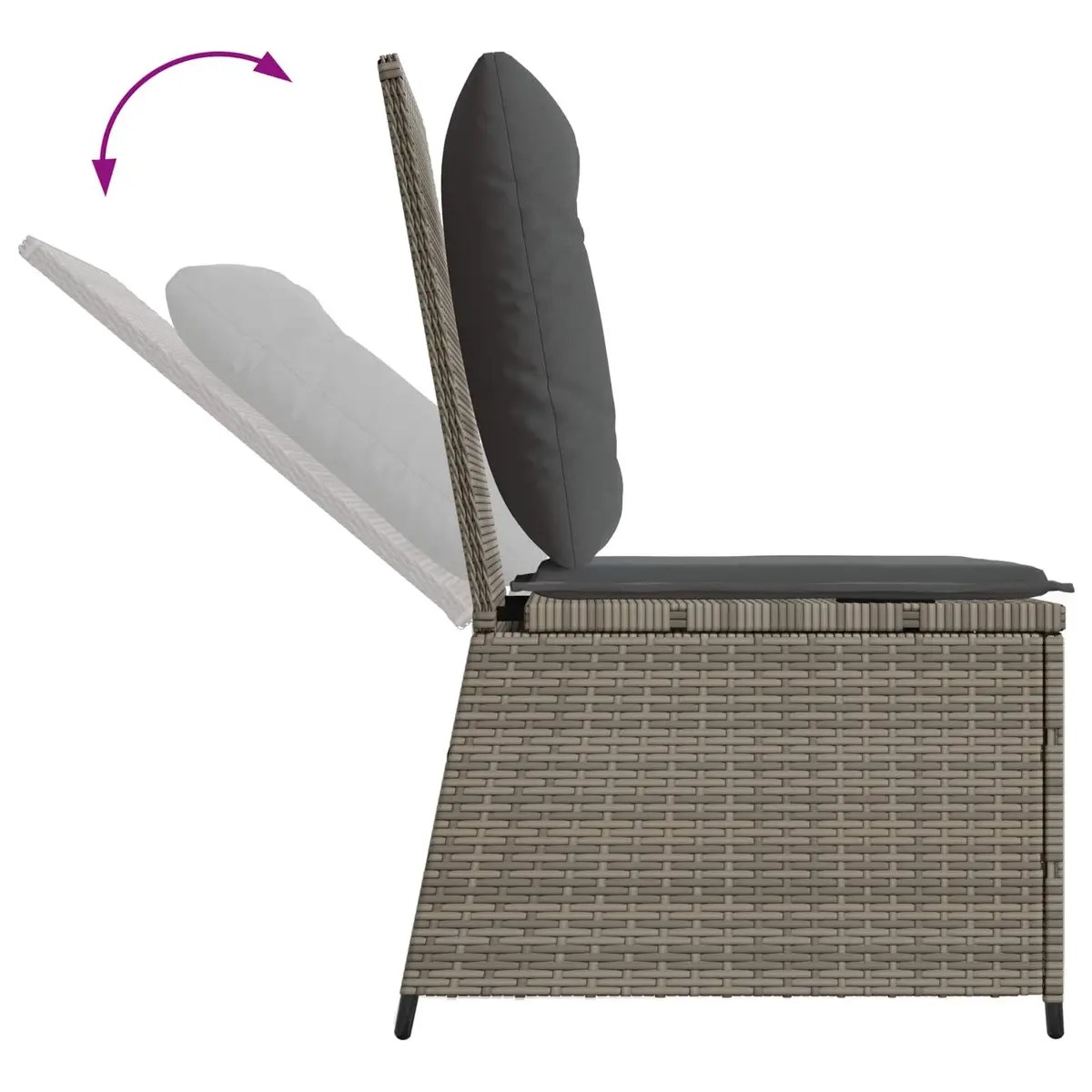Garden Sofa Reclining Grey Poly Rattan Outdoor Lounge Patio Furniture
