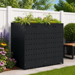 Wheelie Bin Storage 2 Bins Black Garden Outdoor Waste Container Enclosure