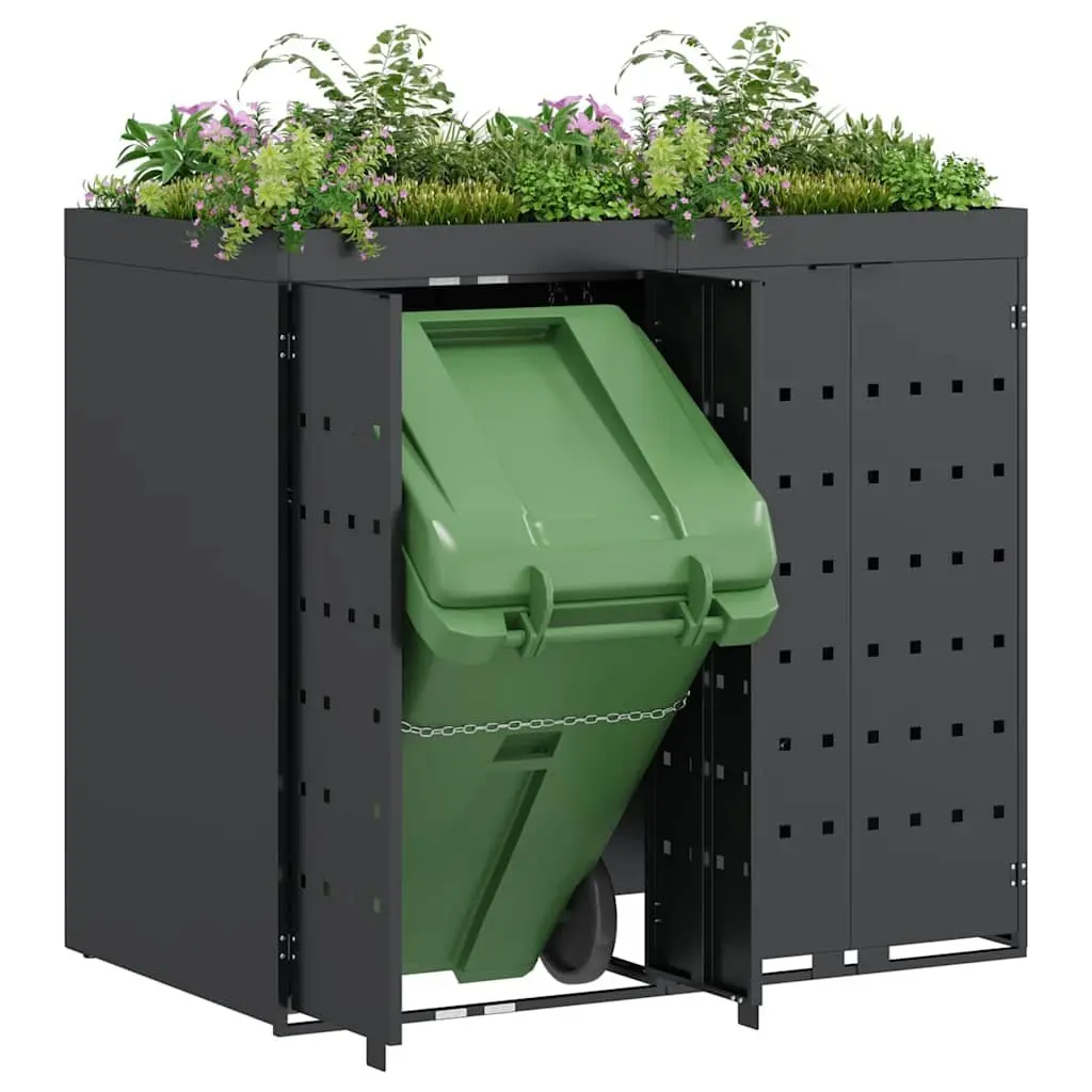Wheelie Bin Storage Enclosure Powder-coated Steel 2 Bins Anthracite Garden Outdoor Waste Container