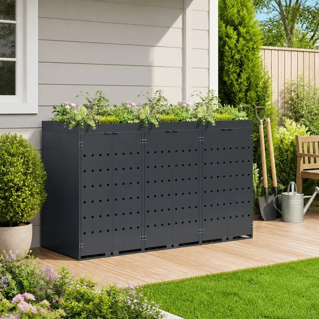 Wheelie Bin Storage Enclosure 3 Bins Planter Roof Garden Outdoor Waste Container