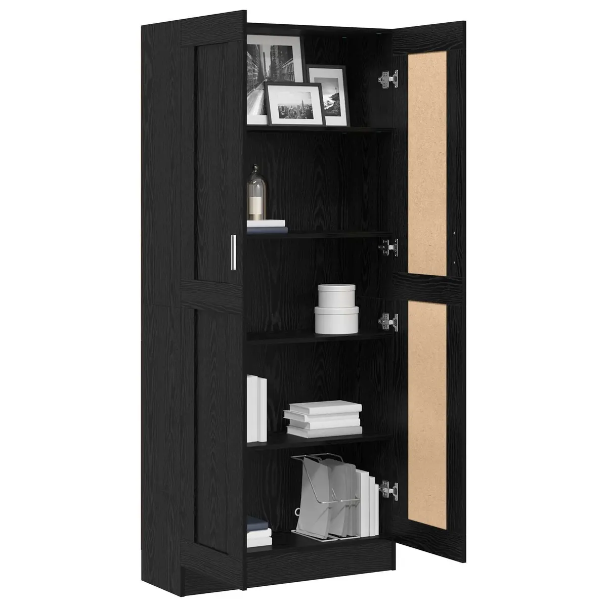 Book Cabinet Modern Engineered Wood Black Shelving Unit Storage Organizer
