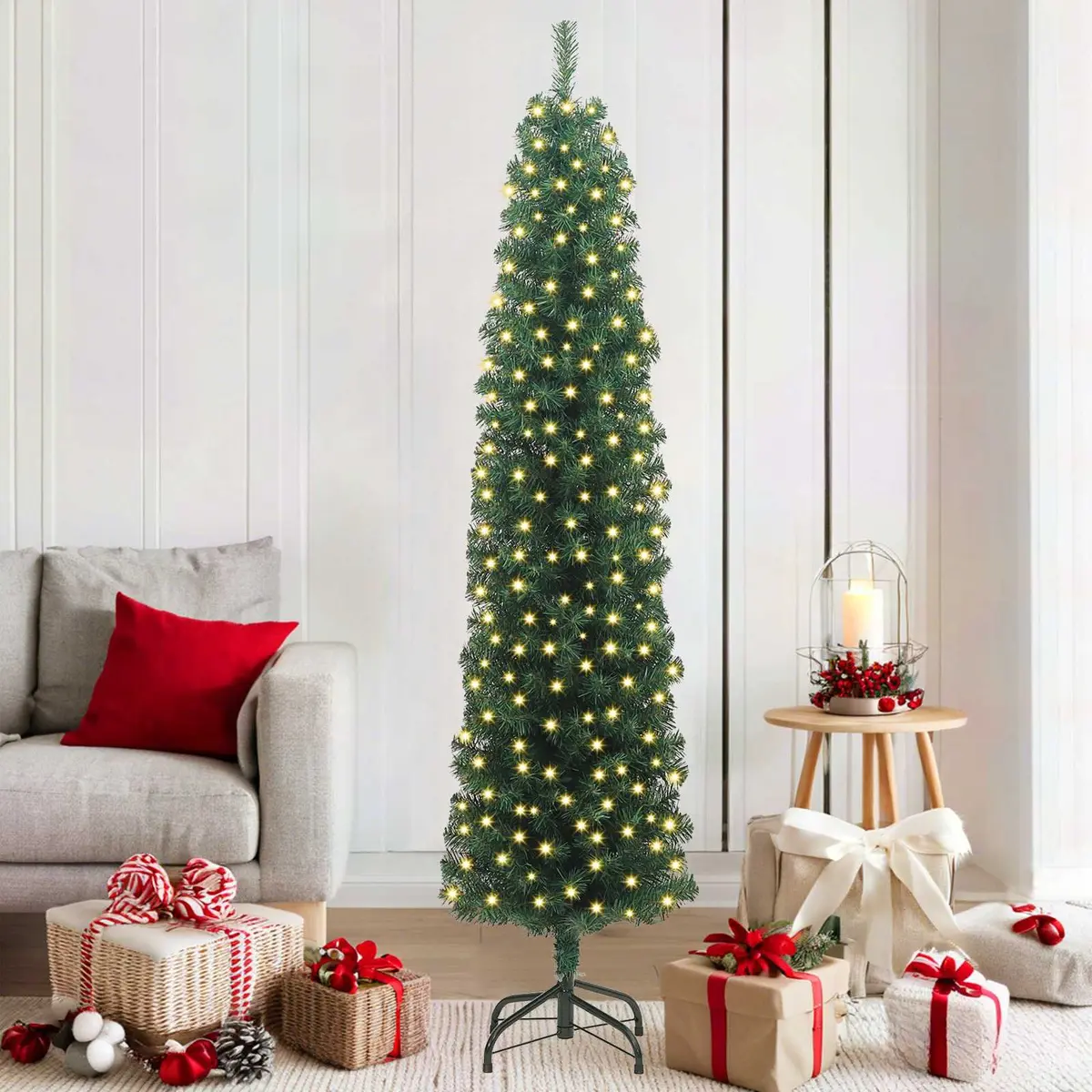 Artificial Christmas Tree 180cm Cone Shape Green with 300 LED Lights