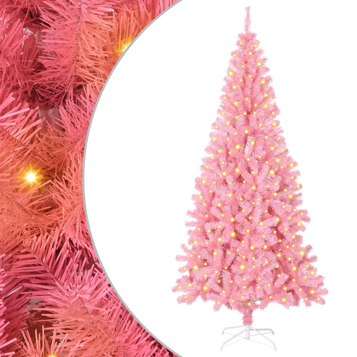Pink Artificial Christmas Tree 180cm 300 LED Lights PVC Cone Design Indoor