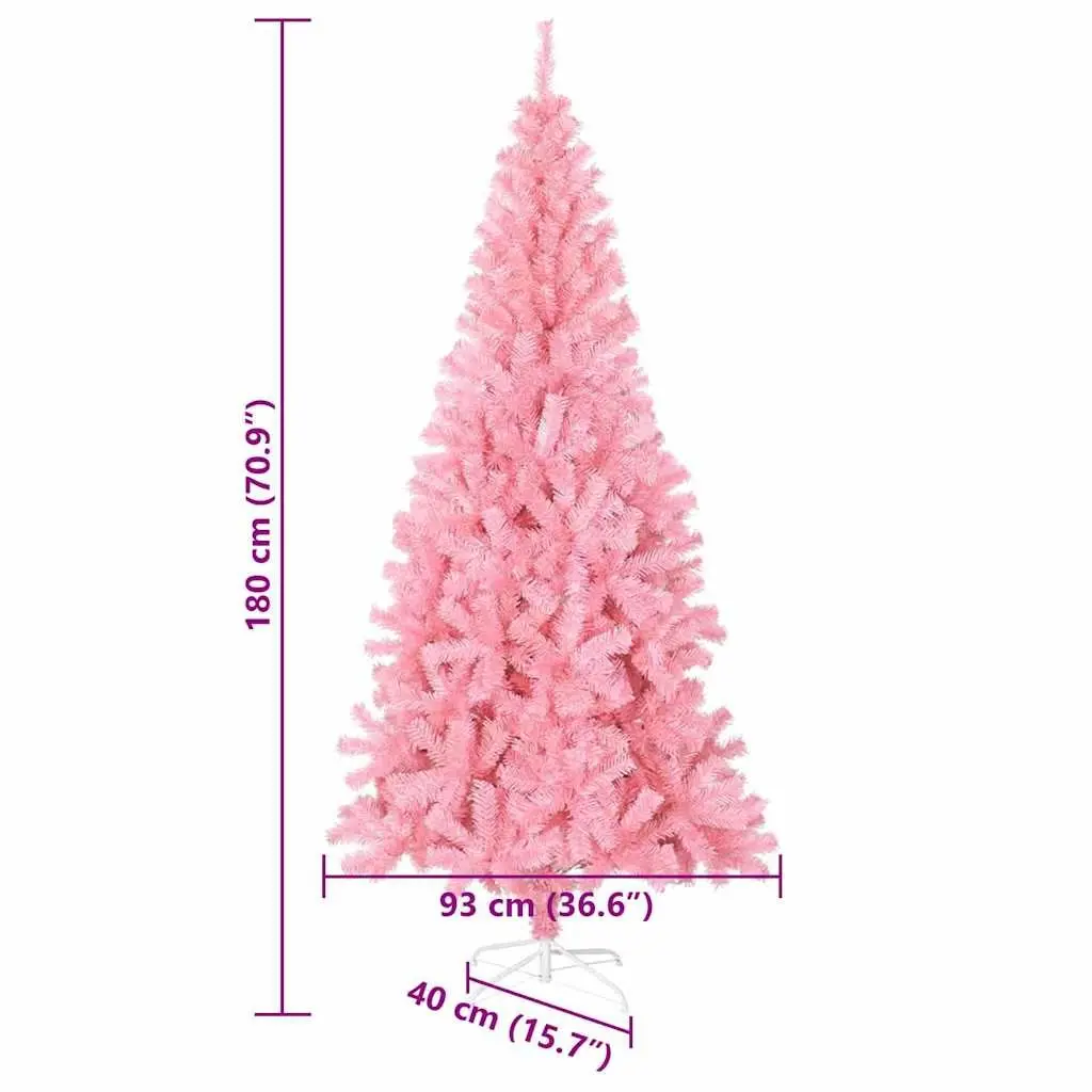 Pink Artificial Christmas Tree 180cm 300 LED Lights PVC Cone Design Indoor