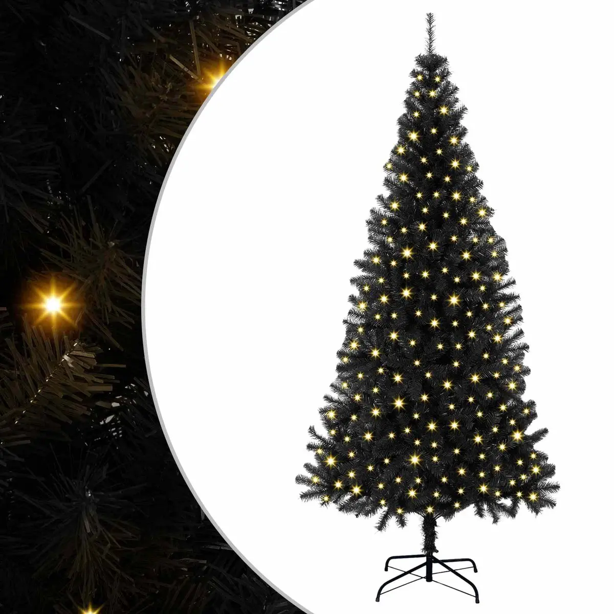 180cm Black Artificial Christmas Tree 300 LED Lights Stand Modern Holiday Decor