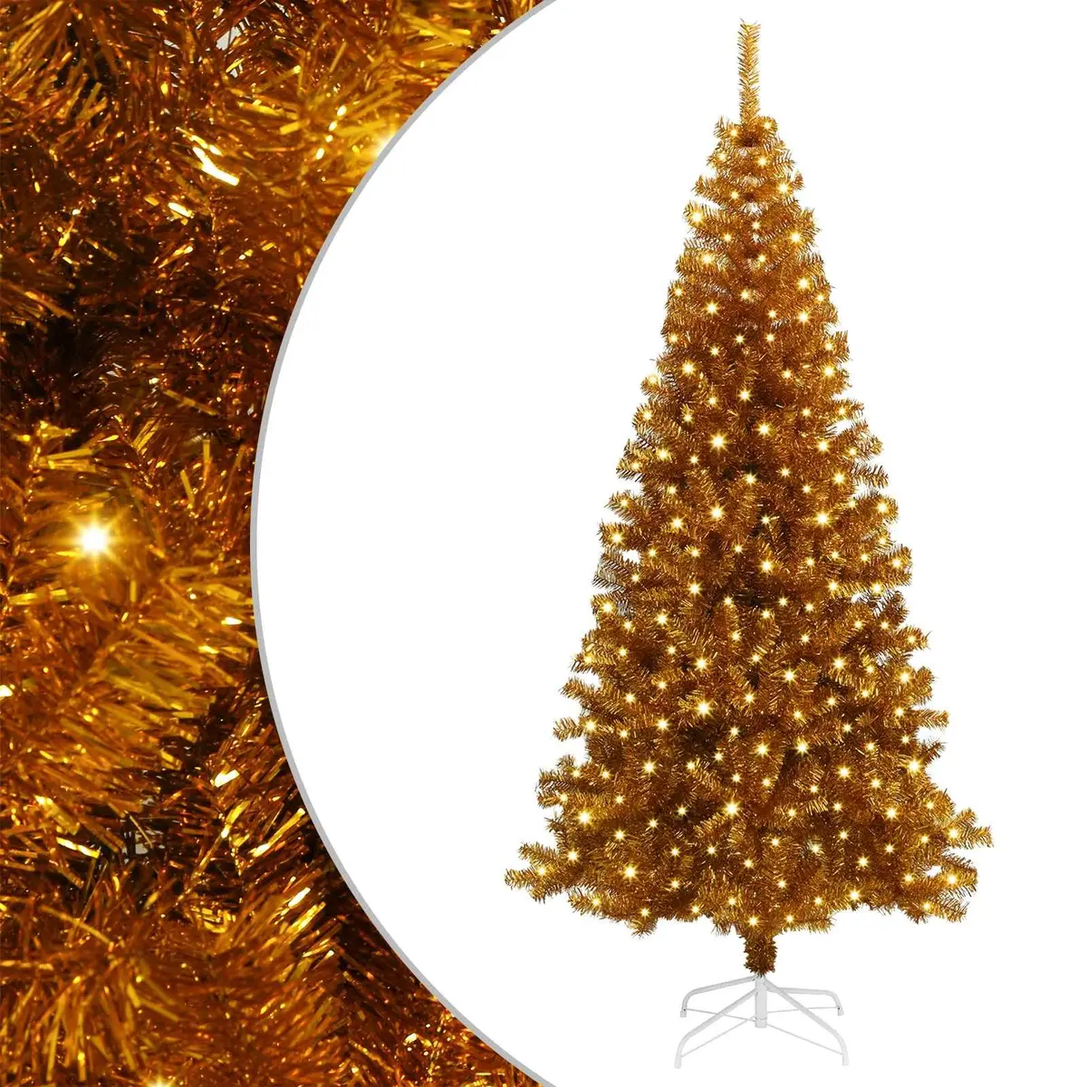 Artificial Christmas Tree 180cm 300 LEDs Cone Shape Gold PET Indoor Outdoor