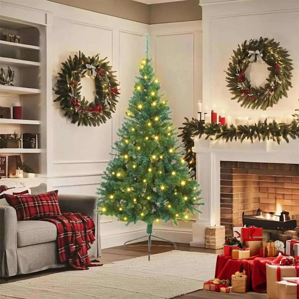 Artificial Christmas Tree Pre-lit LED Warm White 180 cm Green Cone