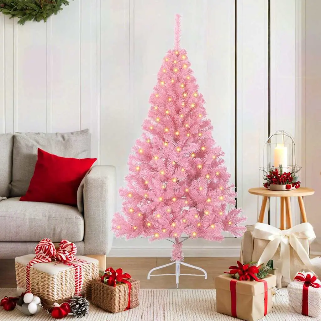 Artificial Pre-lit Christmas Tree 150cm Pink 150 LED Lights Cone Shape Indoor