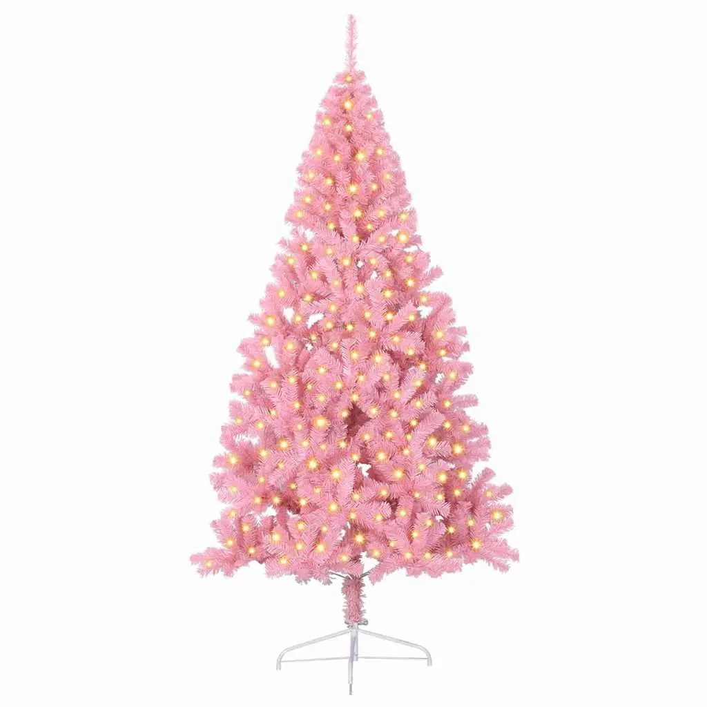 Artificial Pre-lit Christmas Tree 210cm Cone Shape Pink with 300 LED Lights