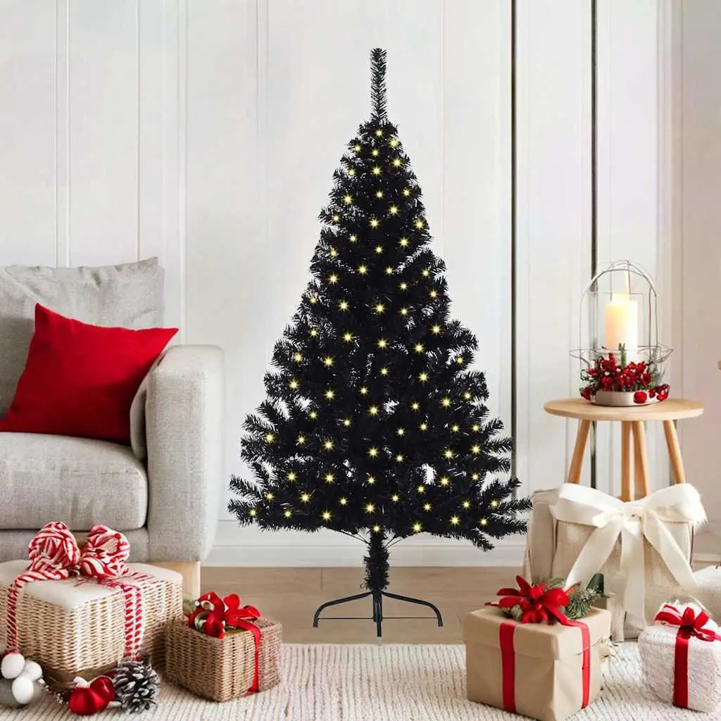 Artificial Pre-lit Christmas Tree 120cm Black Cone LED Warm White Lights Indoor