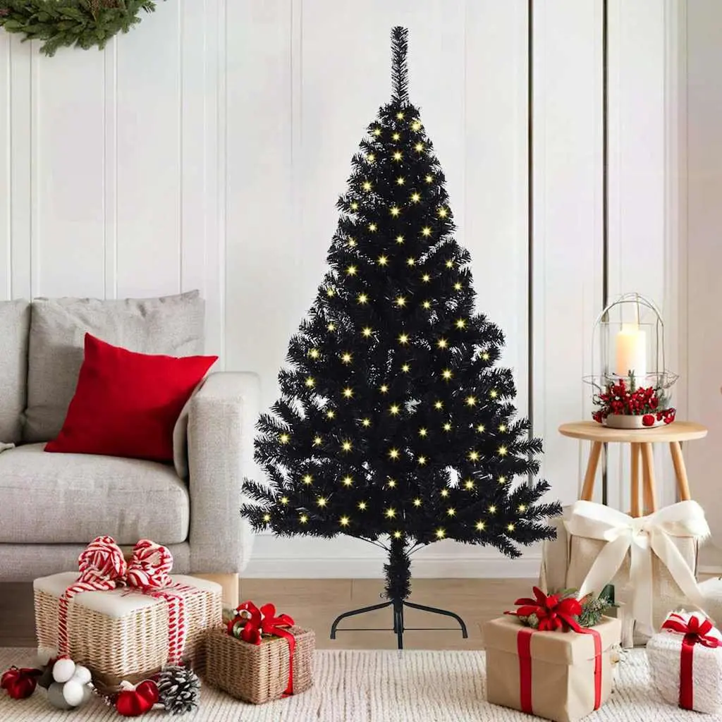 Artificial Pre-lit Christmas Tree 150cm Black Cone LED Warm White Lights Indoor