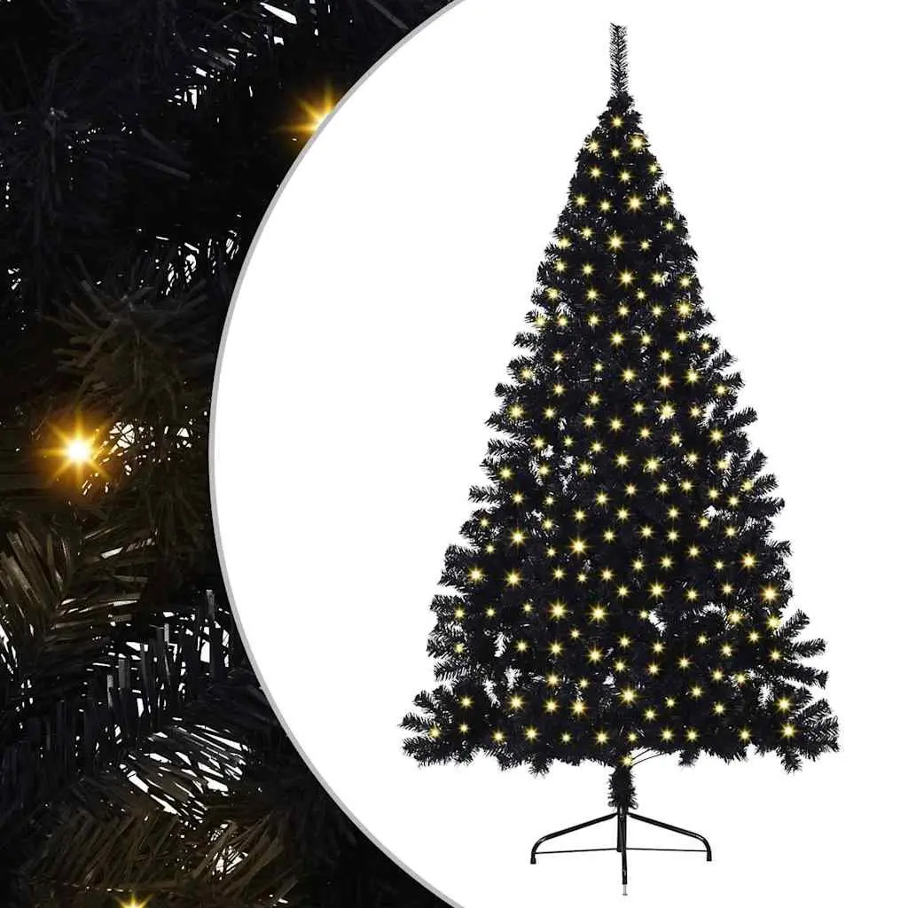 Artificial Pre-lit Christmas Tree Black 180cm LED Lights Cone Shape Indoor