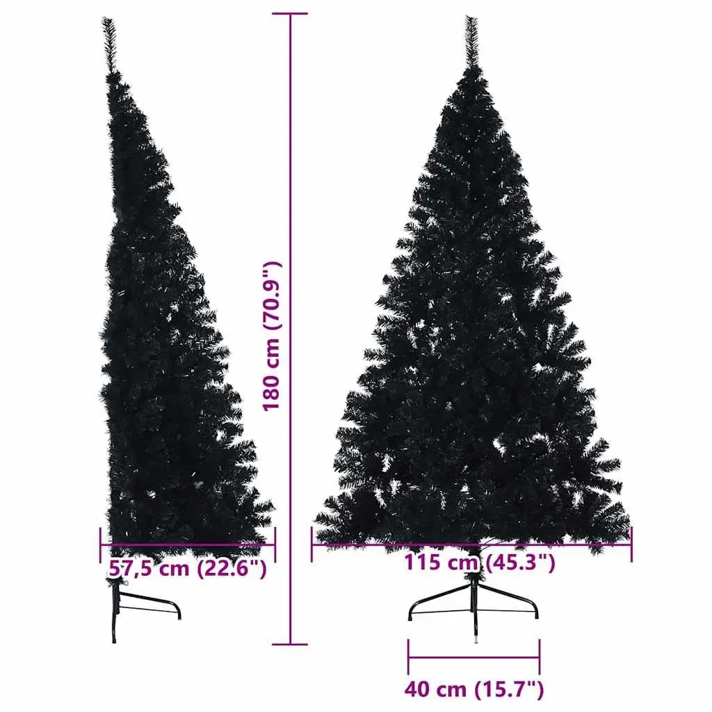 Artificial Pre-lit Christmas Tree Black 180cm LED Lights Cone Shape Indoor