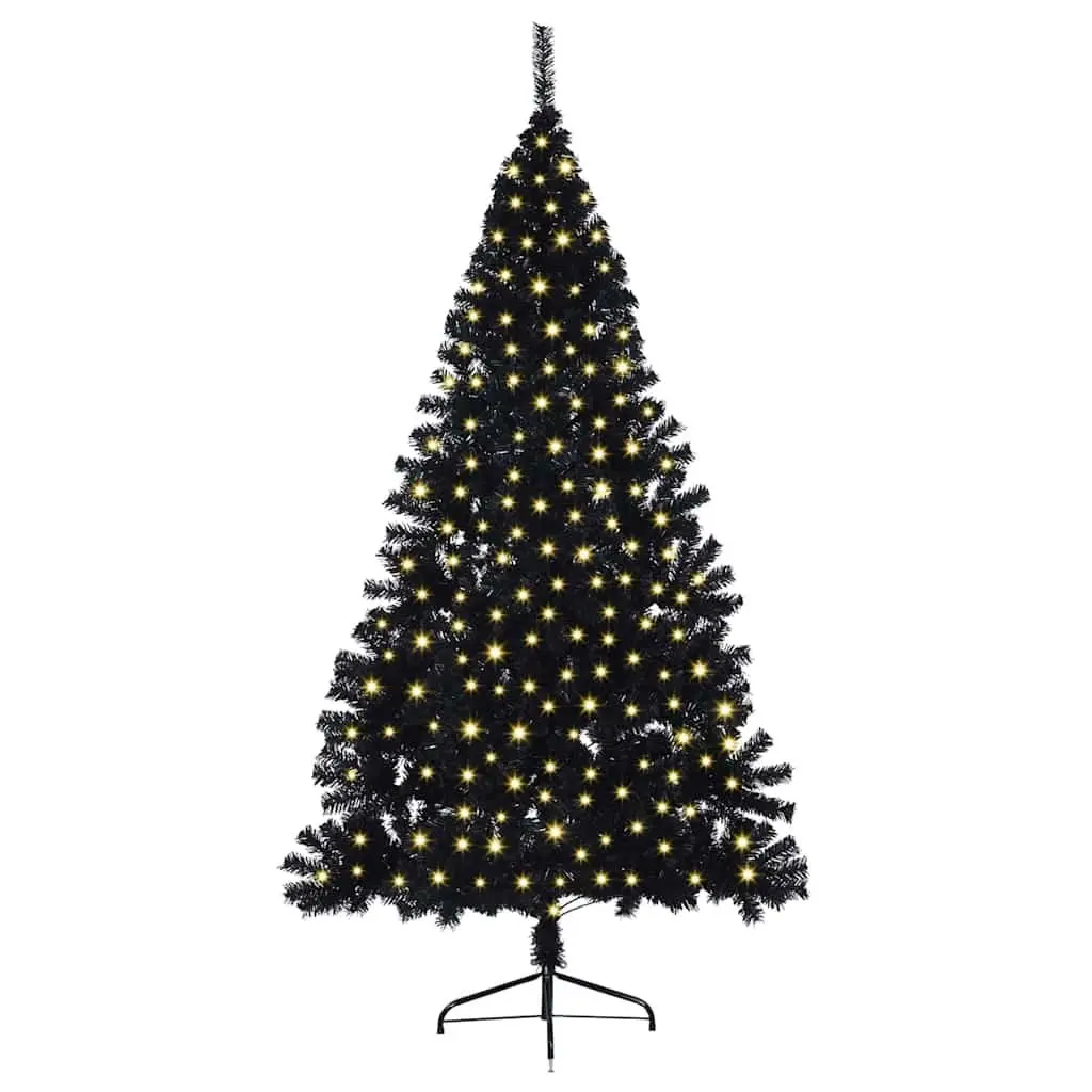 Artificial Pre-lit Christmas Tree Black 180cm LED Lights Cone Shape Indoor