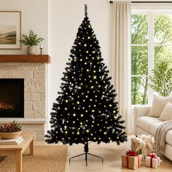 Artificial Pre-lit Christmas Tree 240cm Black Cone LED Warm Lights Indoor