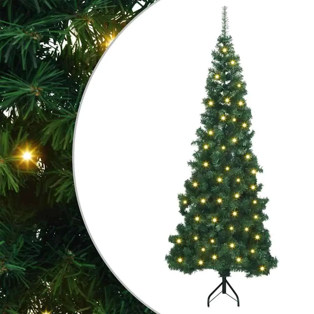 Corner Artificial Christmas Tree 180cm Green PVC LED Pre-Lit Holiday Decoration