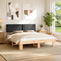 Wooden Bed Frame with Upholstered Headboard Grey 180 x 200 cm Modern Design