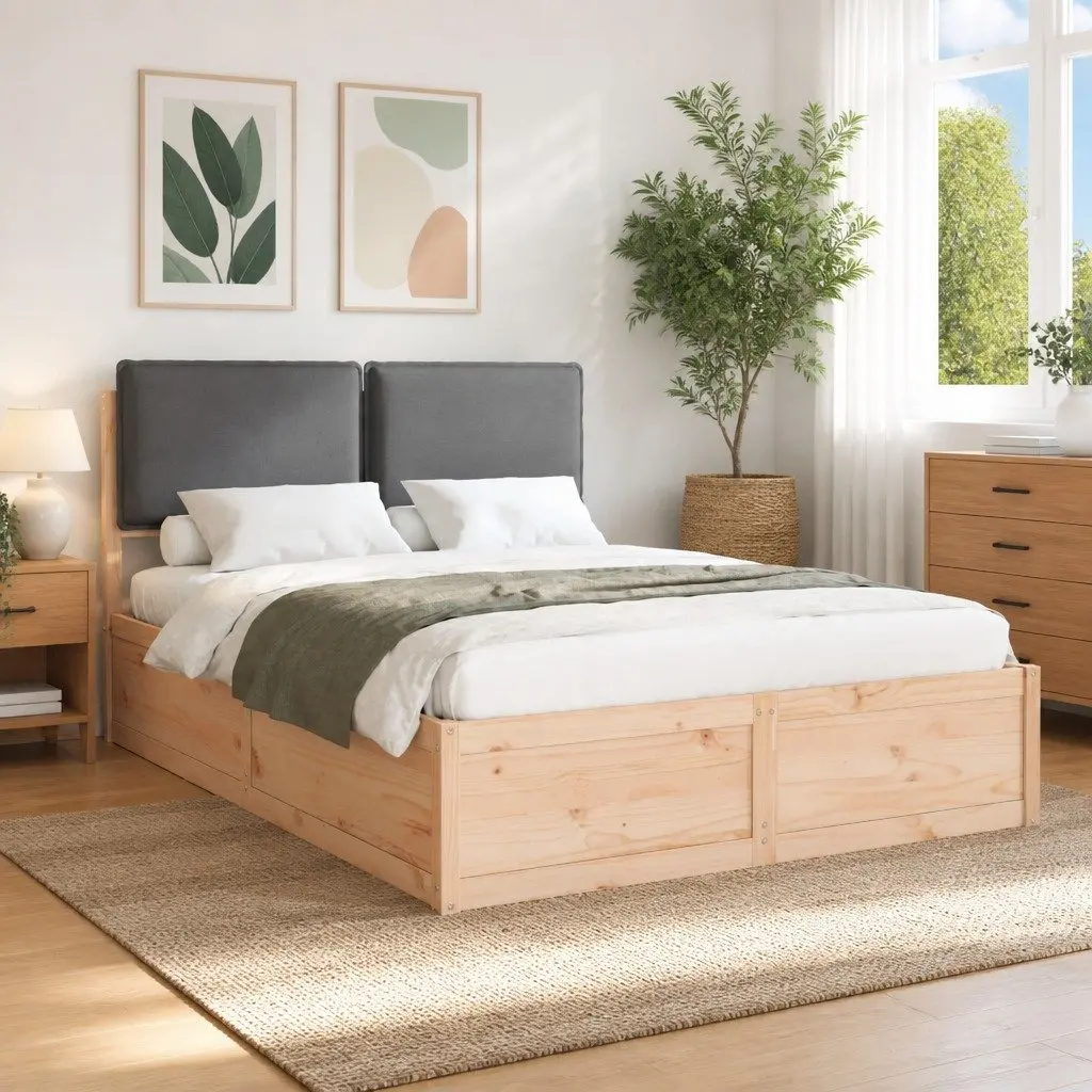 Bed Frame Upholstered Headboard 135 x 190 cm Grey Modern Platform