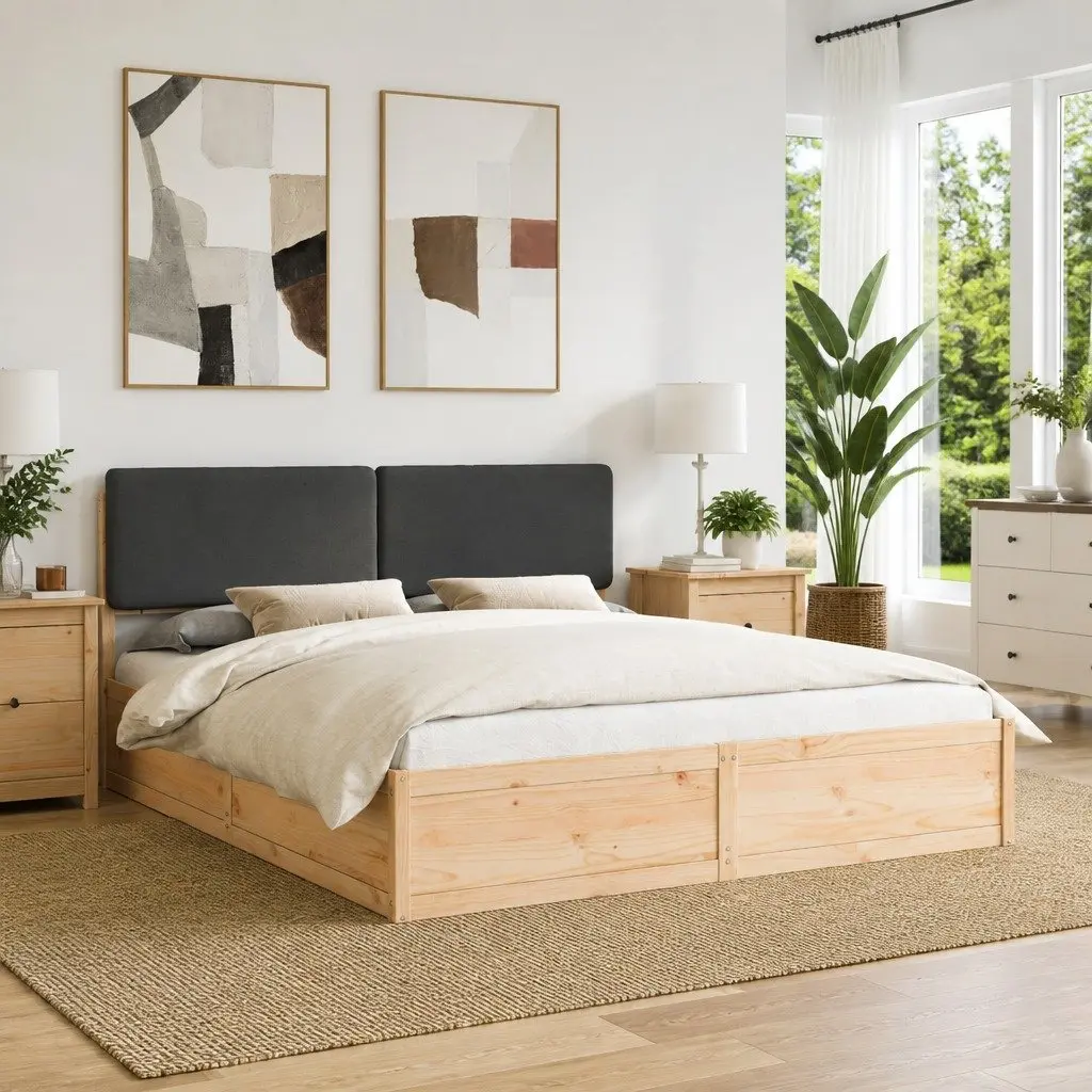 Bed Frame Upholstered Headboard Dark Grey 180 x 200 cm Modern