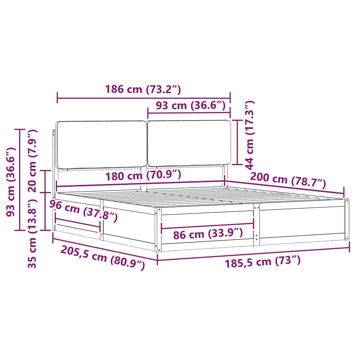 Bed Frame Upholstered Headboard Dark Grey 180 x 200 cm Modern