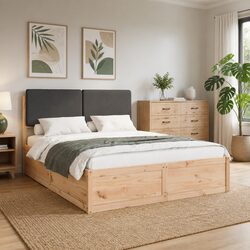 Bed Frame with Upholstered Headboard Grey 135 x 190 cm Modern Bedroom Furniture