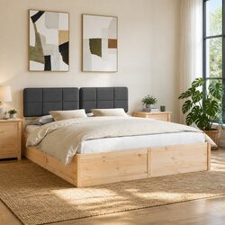 Bed Frame with Upholstered Headboard Grey 180 x 200 cm Modern Bedroom Furniture