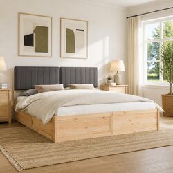 Bed Frame with Upholstered Headboard Dark Grey 180 x 200 cm Solid Pine Wood