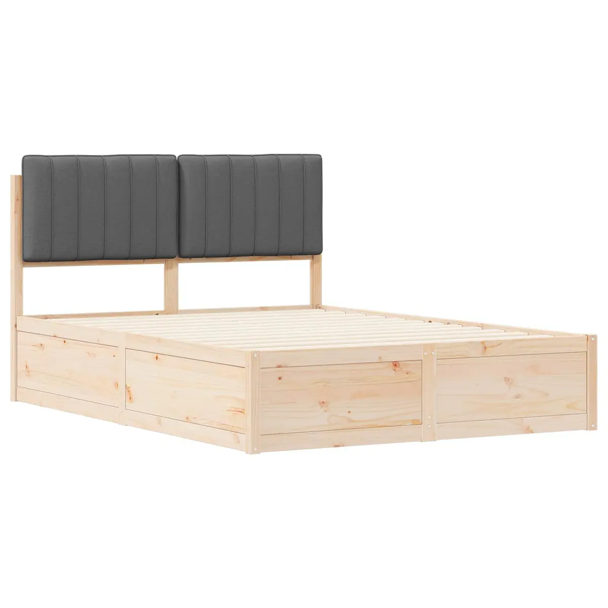 Bed Frame Upholstered Headboard Grey 135 x 190 cm Solid Pine Wood Platform Slatted Base