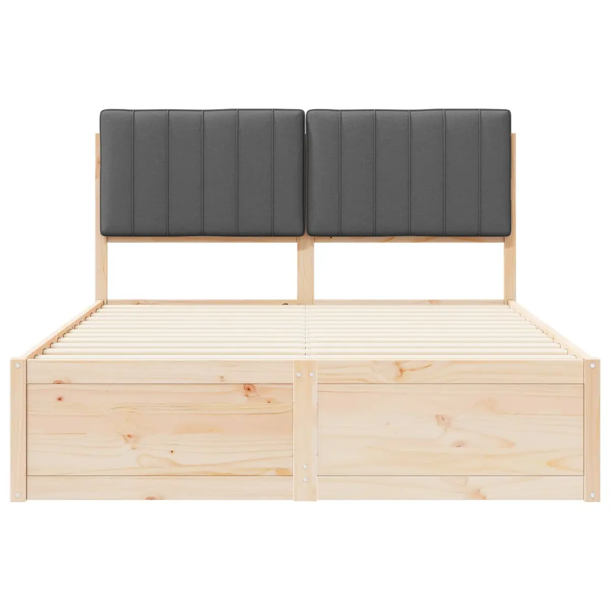 Bed Frame Upholstered Headboard Grey 135 x 190 cm Solid Pine Wood Platform Slatted Base