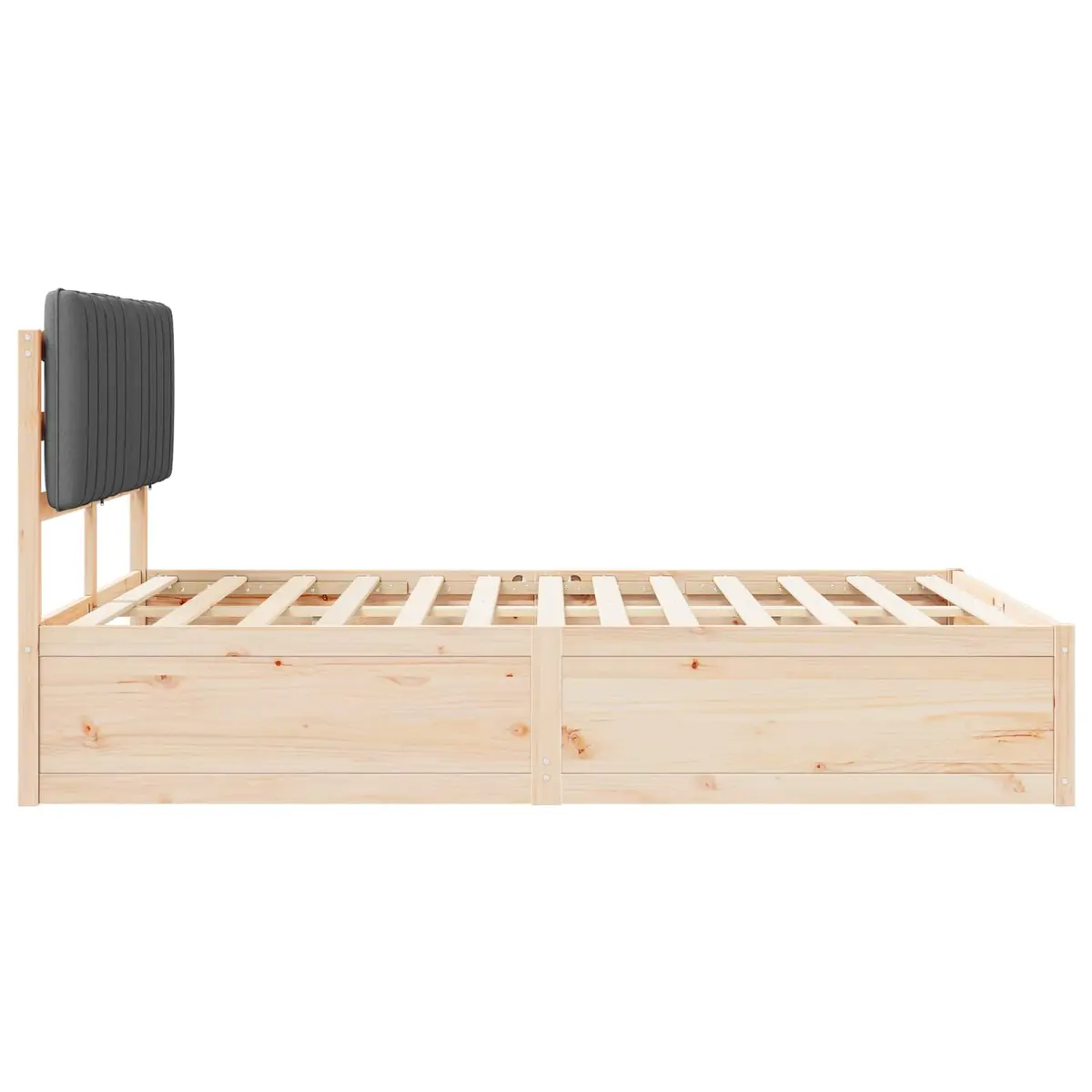Bed Frame Upholstered Headboard Grey 135 x 190 cm Solid Pine Wood Platform Slatted Base