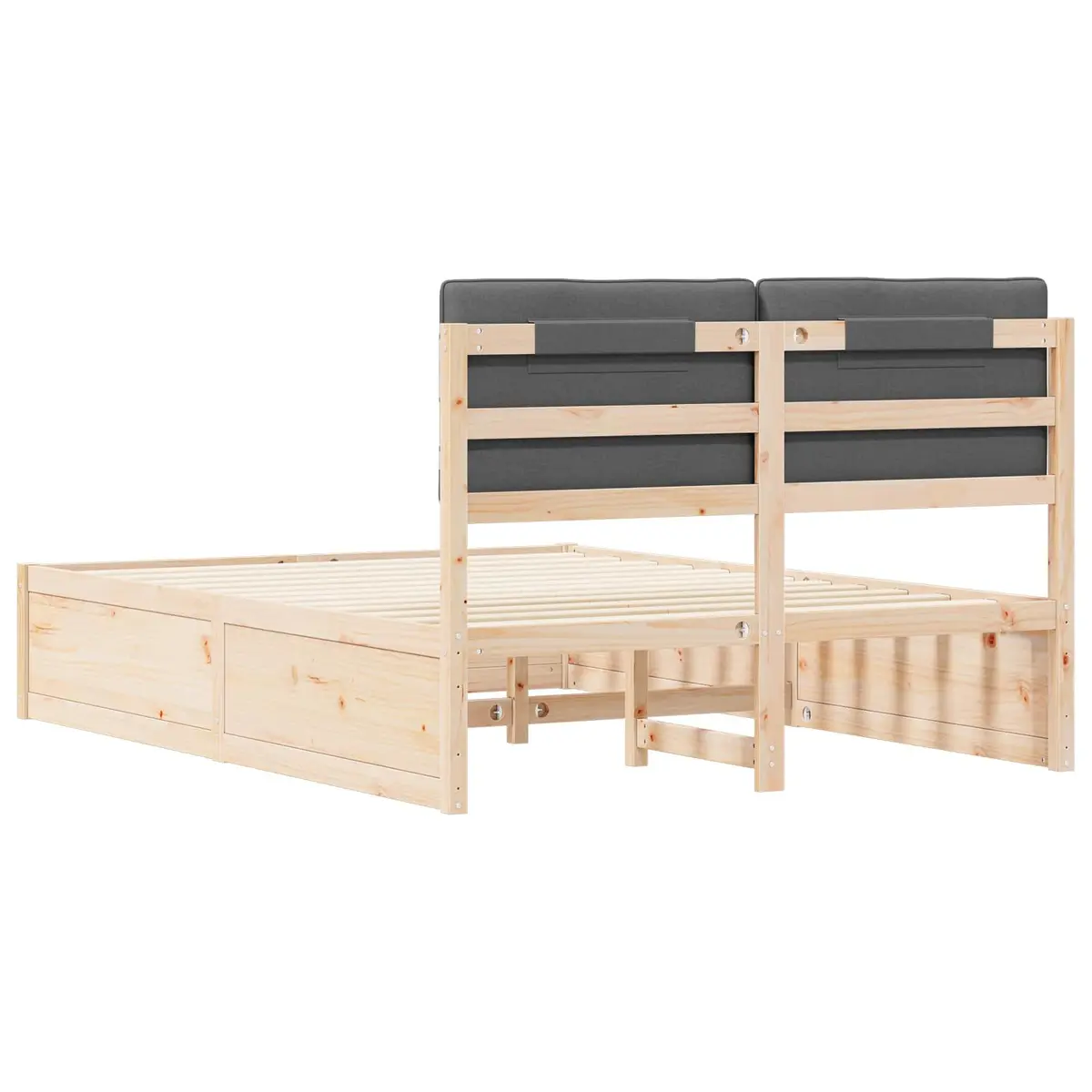 Bed Frame Upholstered Headboard Grey 135 x 190 cm Solid Pine Wood Platform Slatted Base