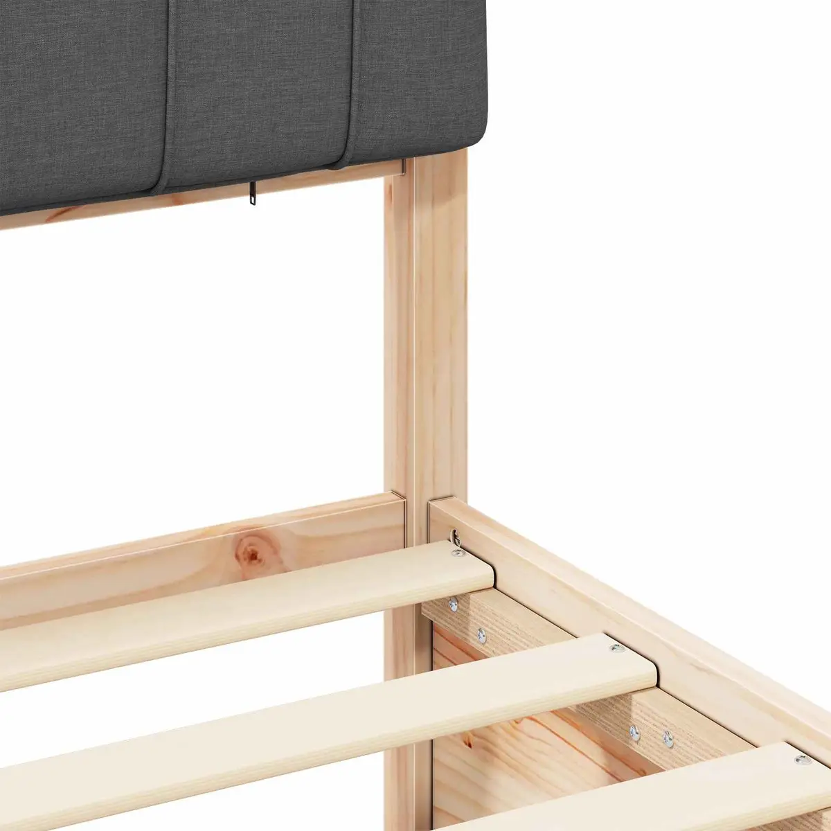 Bed Frame Upholstered Headboard Grey 135 x 190 cm Solid Pine Wood Platform Slatted Base