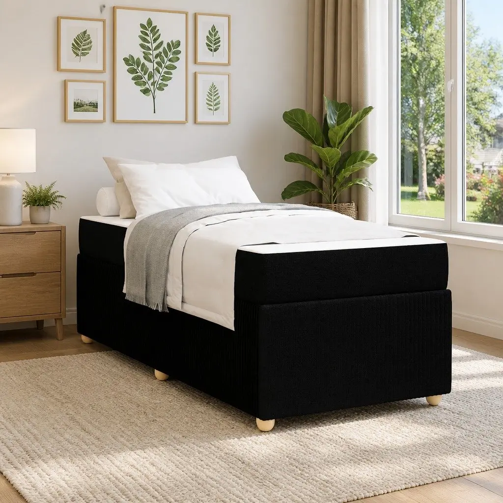 Bed Frame with Mattress Modern Fabric 90 x 190 cm Black