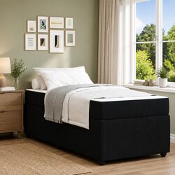 Bed Frame with Mattress Black 90 x 190 cm Fabric Bedroom Furniture