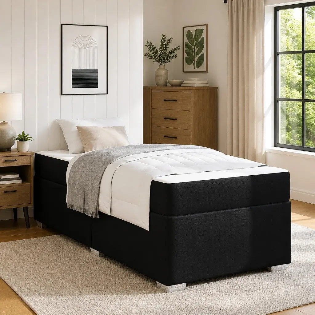 Bed Frame with Mattress Medium-Firm 90 x 190 cm Black Fabric