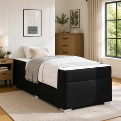 Bed Frame with Mattress Black 90 x 190 cm Modern Bedroom Furniture Fabric