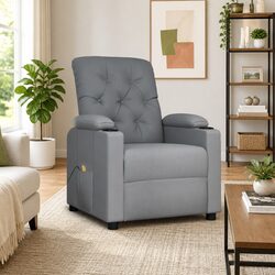 Massage Chair Light Grey Fabric Manual Reclining 3 Positions Vibration 6 Points