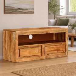 TV Cabinet 88x30x40cm Solid Wood Acacia Brown Entertainment Stand Storage Shelf