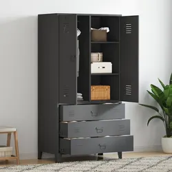 Industrial Metal Wardrobe Storage Cabinet Clothes Cupboard Anthracite
