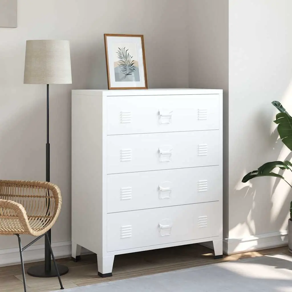 Metal Drawer Cabinet 4-Drawer Storage Unit White Industrial Style