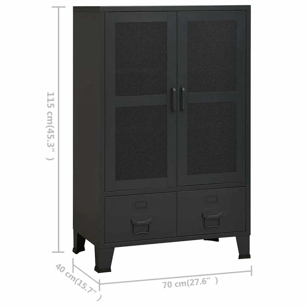 Industrial Storage Chest Black Metal Cabinet 2 Shelves 2 Drawers