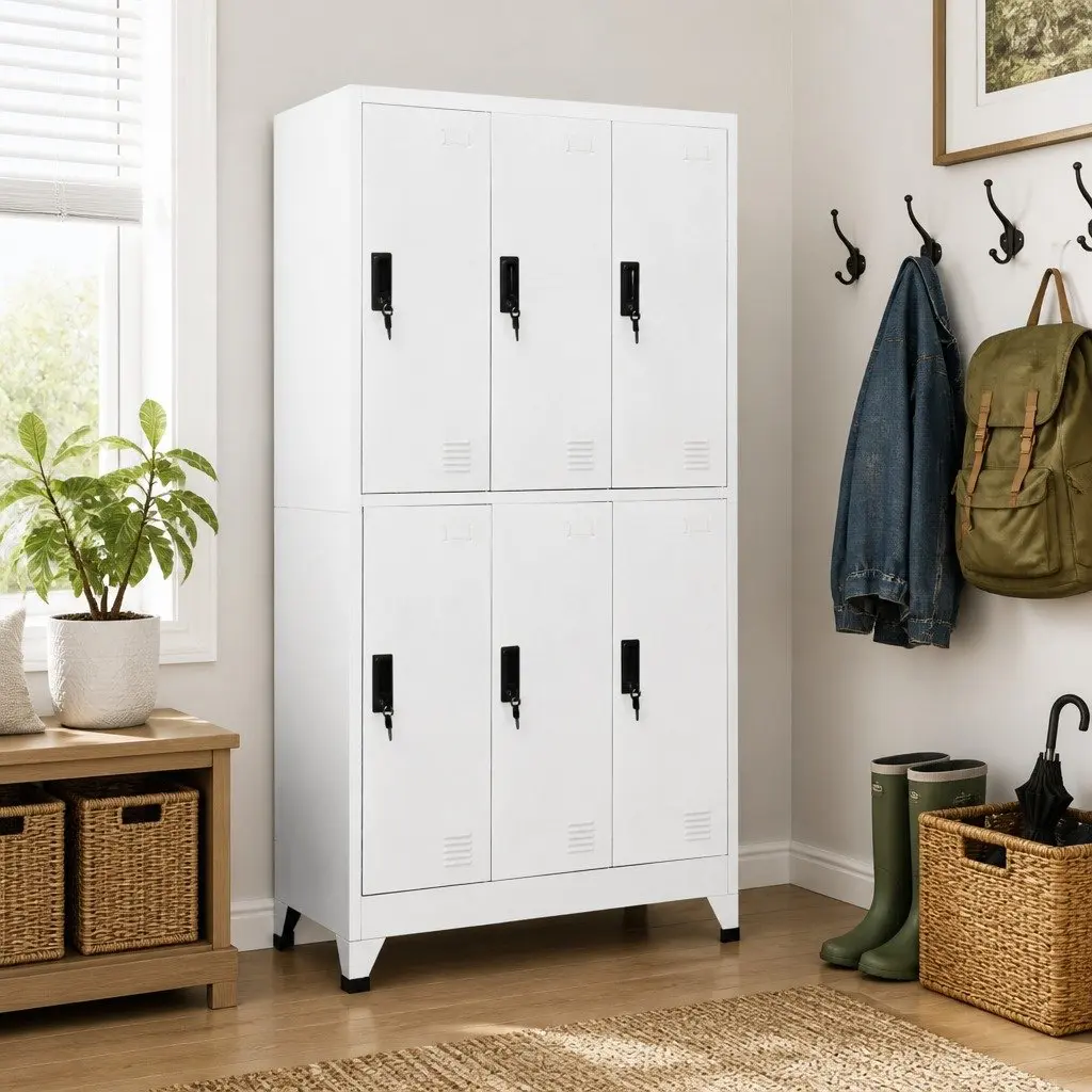 Locker Cabinet Steel White Lockable Compartments Air Vents 90W x 45D x 180H cm