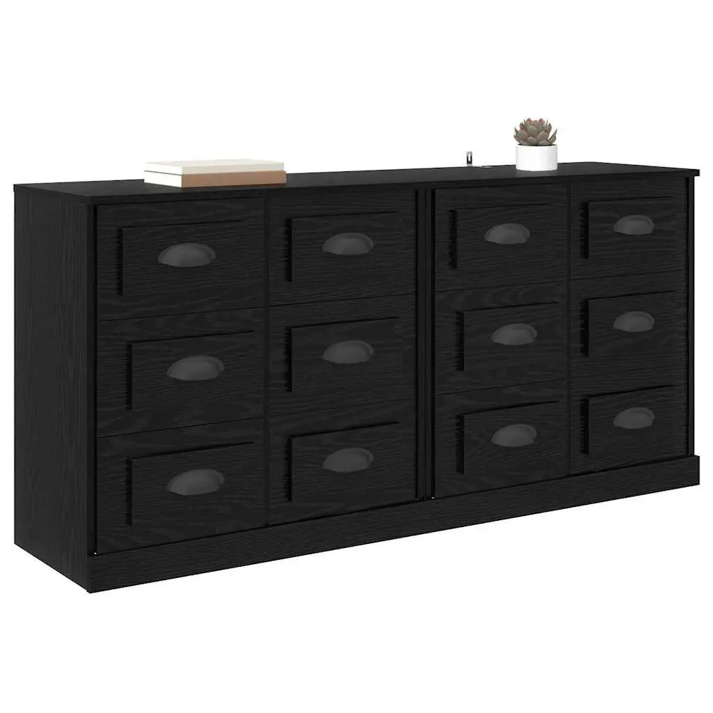 Black Engineered Wood Sideboards Set 2 pcs Modern Storage Cabinet 70 x 35.5 x 67.5 cm Matte Finish