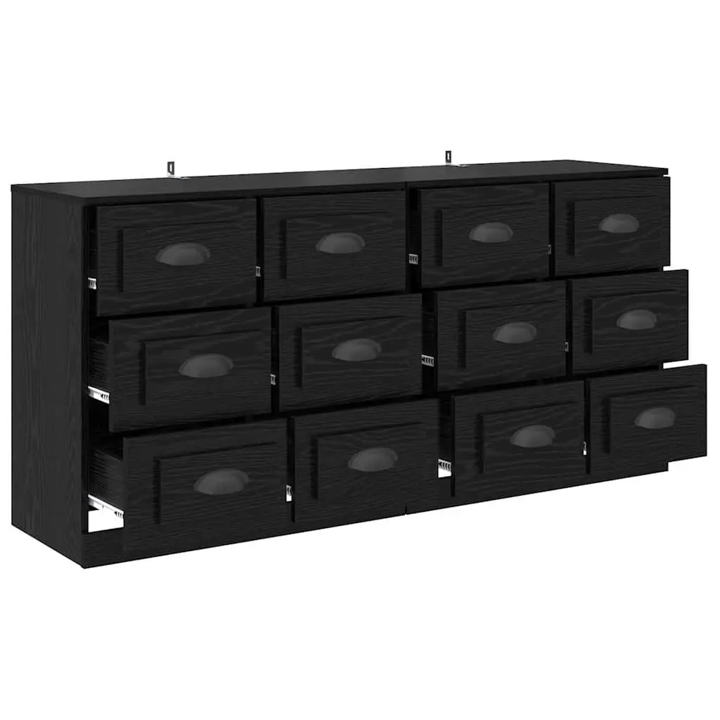 Black Engineered Wood Sideboards Set 2 pcs Modern Storage Cabinet 70 x 35.5 x 67.5 cm Matte Finish